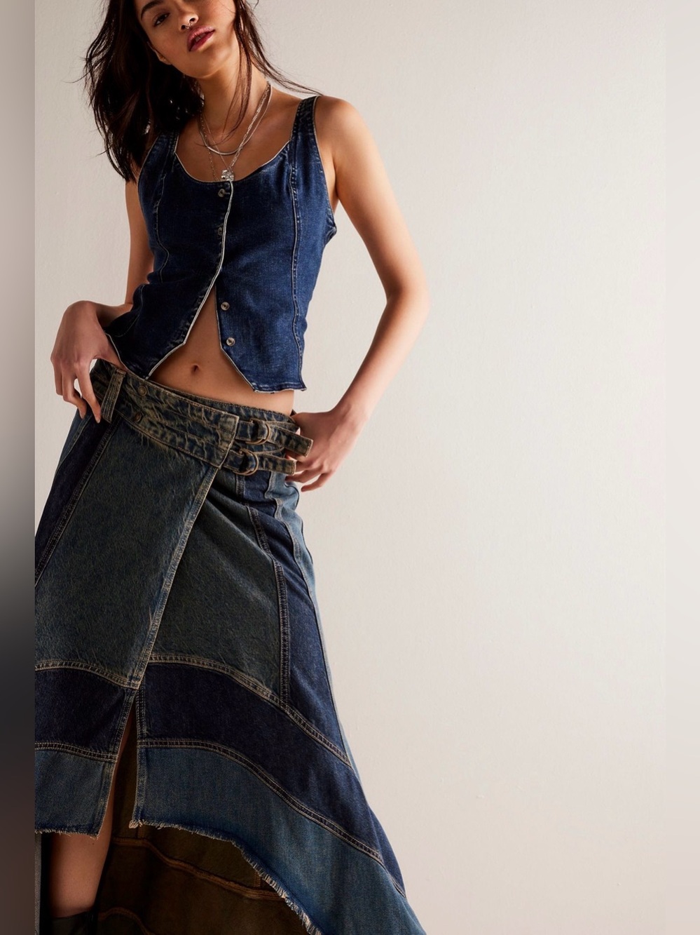 Free People New Rules Denim Maxi Skirt